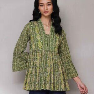 Aarke Ritu Kumar Green Areej Kurti Size Small Green Bohemian Bell Sleeve